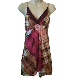 Lace Trimmed Plaid Cami Dress